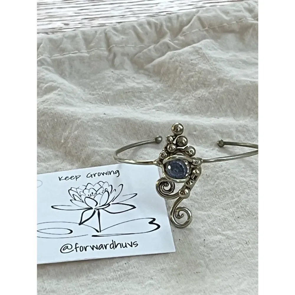 Youth Silver Tone Cuff Bracelet with Unique Purple Bead